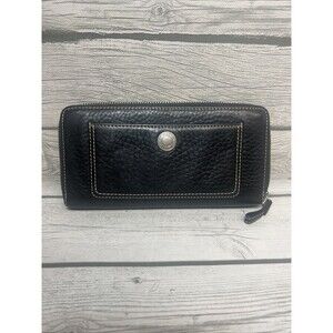 Vintage COACH Black Pebbled LEATHER Large Accordion Zip Around Wallet